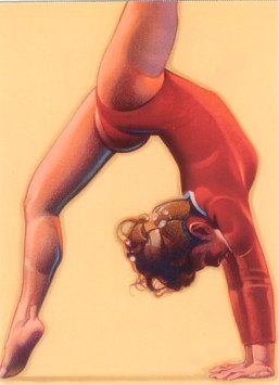 Featured is a postcard image of a young woman gymnast created for the Centennial Olympic Games.  The original unused postcard is for sale in The unltd.com Store.